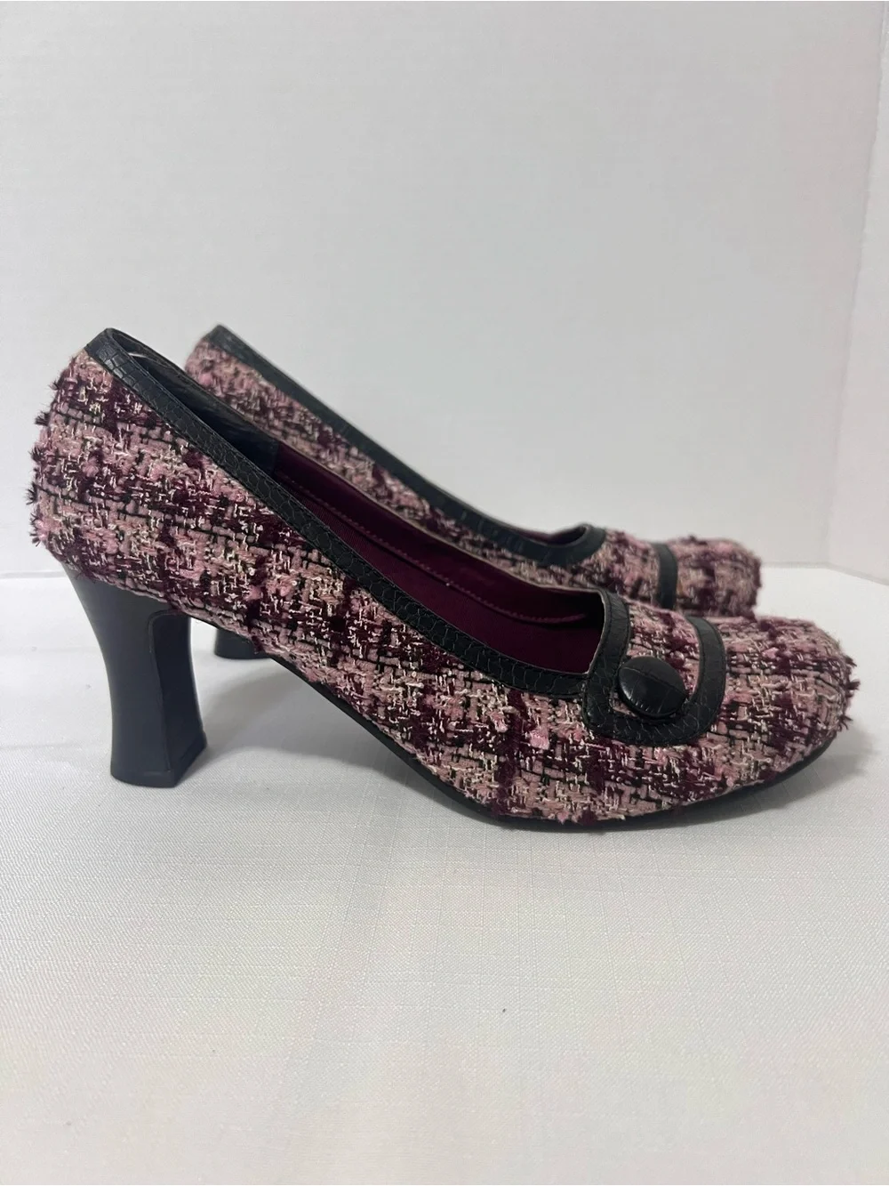 Vintage Mudd Y2K Rockabilly Goth Pink Tweed Mid Heel Pumps Retro Heels Size 9